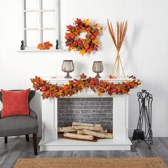 6ft. Autumn Maple Leaf, Pumpkin, Gourd & Berry Fall Garland